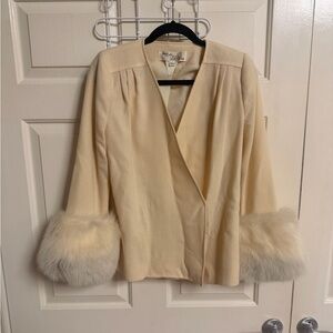 VTG 50s 60s Adolph Shuman for Lilli Ann Fox Fur Trim Lux Hook Eye Closure Blouse